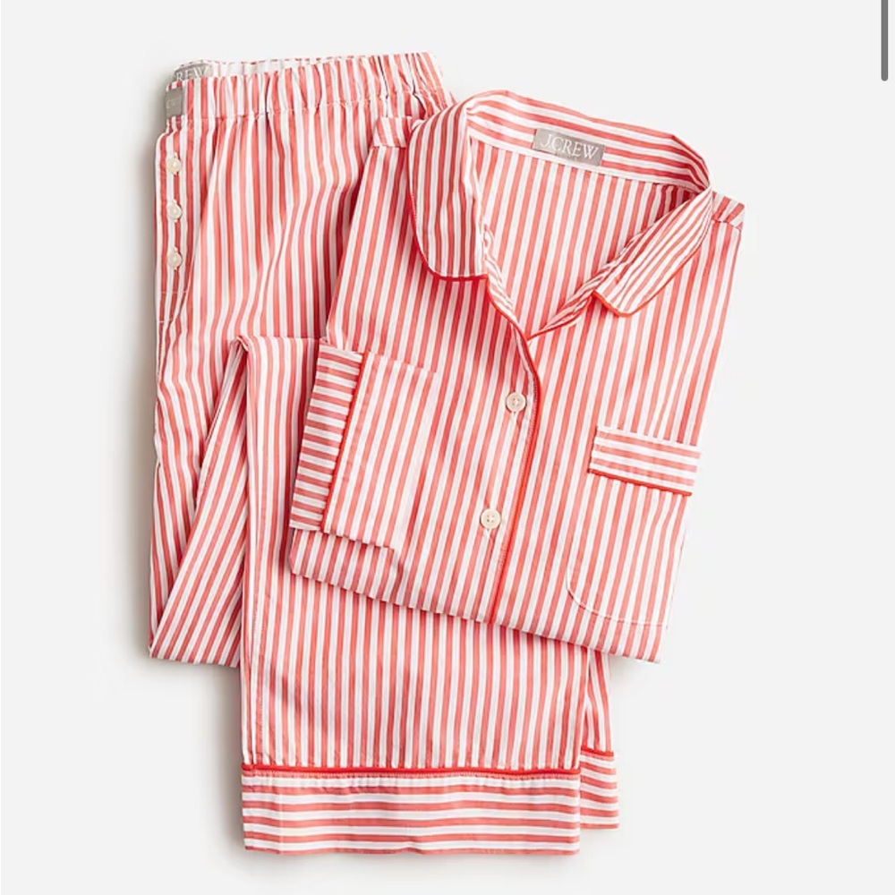 J.Crew Long-sleeve cropped pajama pant set in striped cotton poplin